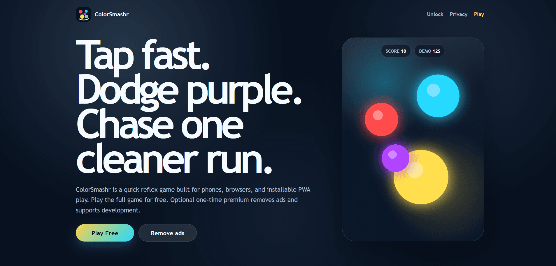 ColorSmashr mobile PWA gameplay screenshot